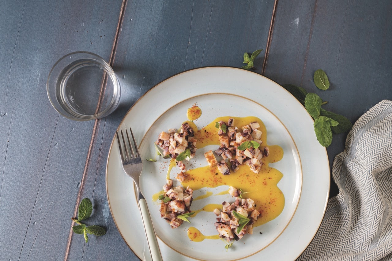 Tartare di polpo, mango, peperoncino e menta